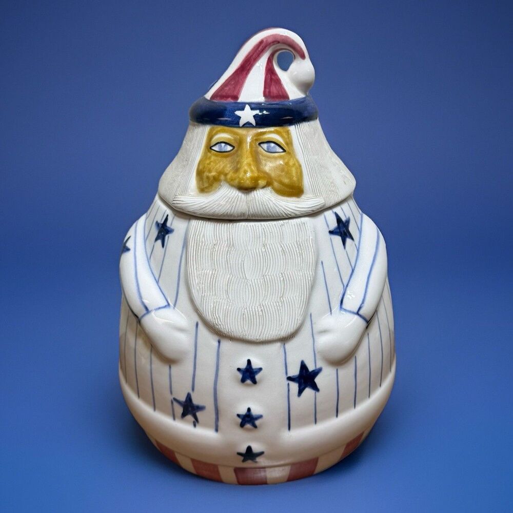 Rare Laurie Gates Patriotic Uncle Sam Santa Cookie Jar Stars Stripes Vintage 97